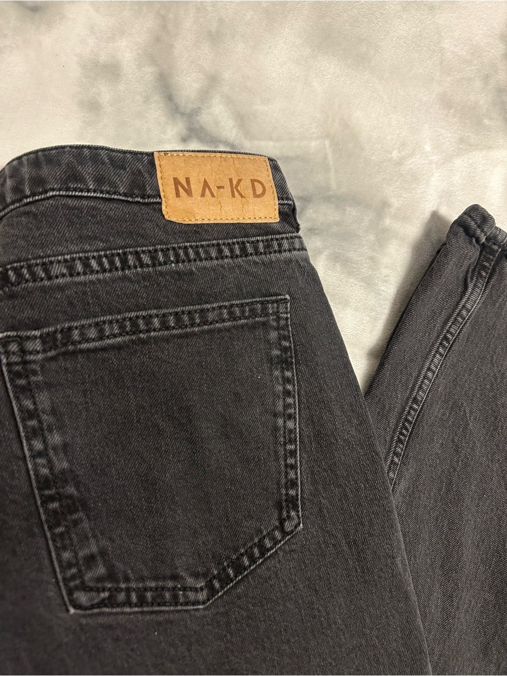 NA-KD Women's Wide-Leg Jeans Solid Black Denim 5-Pocket Zip Button EU 38